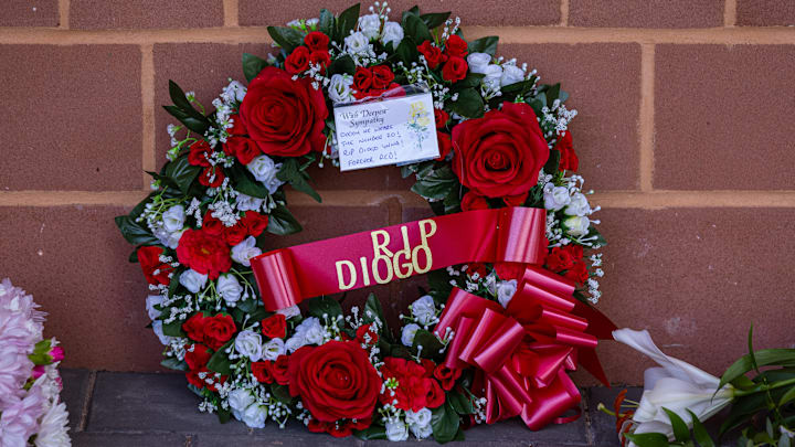 Wreaths were laid for Jota outside Anfield.