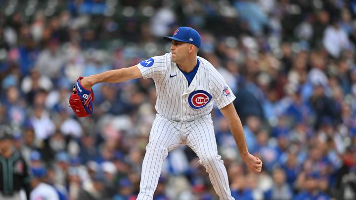 May 3, 2026; Chicago, Illinois, USA; Chicago Cubs pitcher Matthew Boyd (16) pitches against the Arizona Diamondbacks during the first inning at Wrigley Field. Mandatory Credit: Patrick Gorski-Imagn Images