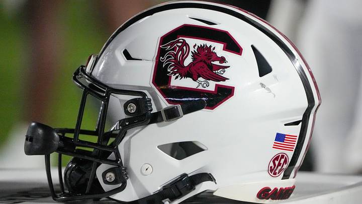 Sep 20, 2025; Columbia, Missouri, USA; A general view of a South Carolina Gamecocks helmet against the Missouri Tigers during the second half of the game at Faurot Field at Memorial Stadium. Mandatory Credit: Denny Medley-Imagn Images