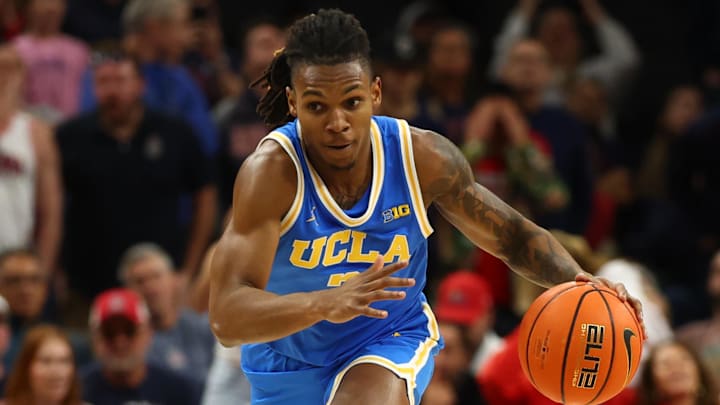 Dec 14, 2024; Phoenix, Arizona, USA; UCLA Bruins guard Dylan Andrews (2) against the Arizona Wildcats at Footprint Center. Mandatory Credit: Mark J. Rebilas-Imagn Images Dec 14, 2024; Phoenix, Arizona, USA; UCLA Bruins guard Dylan Andrews (2) against the Arizona Wildcats at Footprint Center. Mandatory Credit: Mark J. Rebilas-Imagn Images