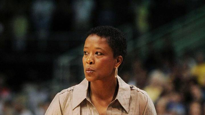 June 4, 2010; Phoenix, AZ, USA; Los Angeles Sparks head coach Jennifer Gillom reacts from the bench during the first half at US Airways Center against the Phoenix Mercury.  The Mercury defeated the Sparks 90-89.  Mandatory Credit: Jennifer Stewart-Imagn Images