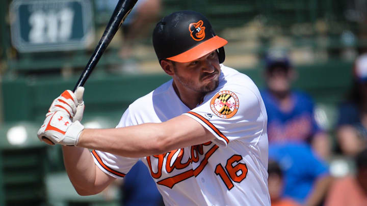 Baltimore Orioles' Trey Mancini is up to bat during Friday's spring training game against the Tampa Bay Rays in Sarasota. [HERALD-TRIBUNE STAFF PHOTO / DAN WAGNER]
