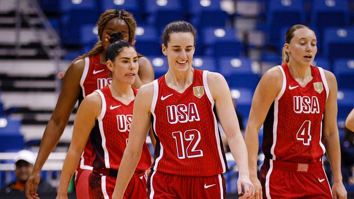 Paige Bueckers, Kelsey Plum, and Caitlin Clark play during the 2026 FIBA World Cup Qualifying Tournament. Paige Bueckers, Kelsey Plum, and Caitlin Clark play during the 2026 FIBA World Cup Qualifying Tournament.
