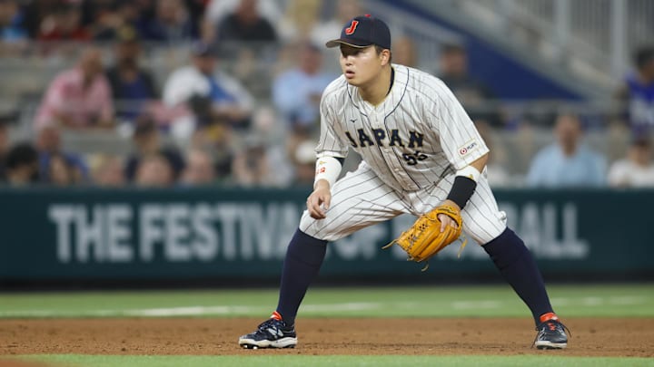 Japan third baseman Munetaka Murakami plays during a World Baseball Classic Game on March 21, 2023, at loanDepot Park.