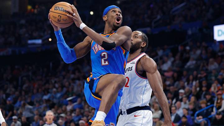 Dec 18, 2025; Oklahoma City, Oklahoma, USA; Oklahoma City Thunder guard Shai Gilgeous-Alexander (2) goes up for a basket beside Los Angeles Clippers forward Kawhi Leonard (2) during the second quarter at Paycom Center. Mandatory Credit: Alonzo Adams-Imagn Images Dec 18, 2025; Oklahoma City, Oklahoma, USA; Oklahoma City Thunder guard Shai Gilgeous-Alexander (2) goes up for a basket beside Los Angeles Clippers forward Kawhi Leonard (2) during the second quarter at Paycom Center. Mandatory Credit: Alonzo Adams-Imagn Images