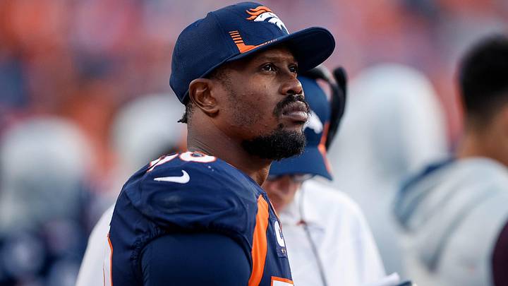 Oct 17, 2021; Denver, Colorado, USA; Denver Broncos linebacker Von Miller (58) in the fourth quarter against the Las Vegas Raiders at Empower Field at Mile High. Oct 17, 2021; Denver, Colorado, USA; Denver Broncos linebacker Von Miller (58) in the fourth quarter against the Las Vegas Raiders at Empower Field at Mile High.