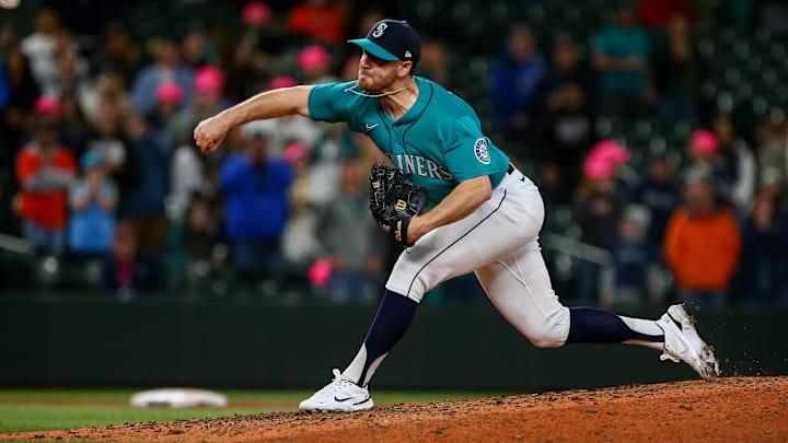 Seattle Mariners reliever Matt Festa throws during a game against the Houston Astros on May 27, 2022, at T-Mobile Park.