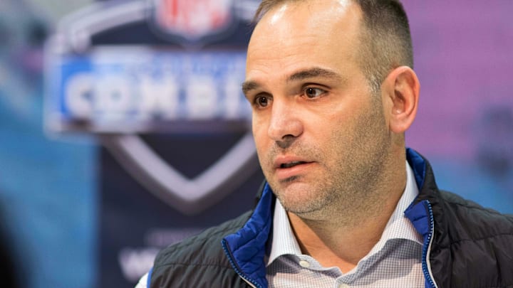 Feb 27, 2019; Indianapolis, IN, USA; Jacksonville Jaguars general manager Dave Caldwell speaks to media during the 2019 NFL Combine at Indianapolis Convention Center. Mandatory Credit: Trevor Ruszkowski-Imagn Images