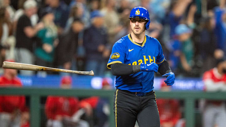 Mitch Garver (18) flips his bat after hitting a solo home run during the seventh inning against the Los Angeles Angels. Mitch Garver (18) flips his bat after hitting a solo home run during the seventh inning against the Los Angeles Angels.