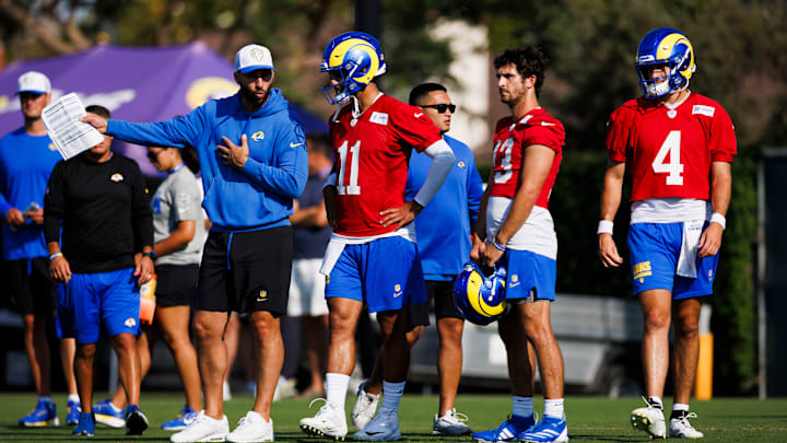 Los Angeles Rams Training Camp. Jimmy Garoppolo, Stetson Bennett, Dresser Winn