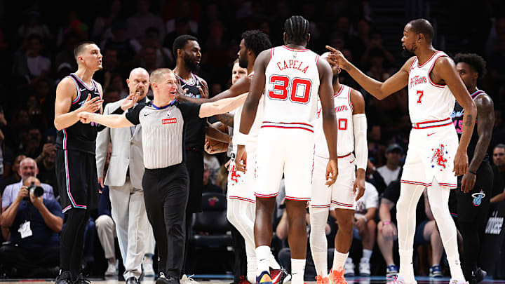Tyler Herro and Kevin Durant got into it during the Heat-Rockets game Saturday