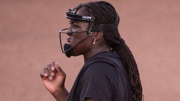 Texas Tech's NiJaree Canady reacts after striking out a Lubbock Christian batter during a softball exhibition, Thursday, October 24, 2024, at Rocky Johnson Field.