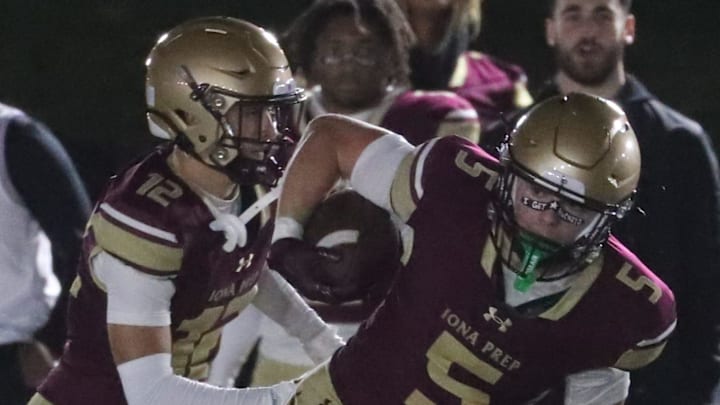 Crew Davis (5), a star running back at Iona Prep, is committed to play football and lacrosse at UNC. Crew Davis (5), a star running back at Iona Prep, is committed to play football and lacrosse at UNC.