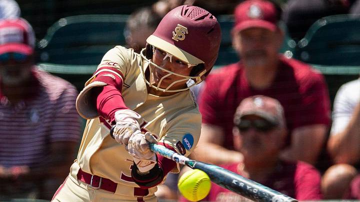 Florida State Seminoles infielder Isa Torres (3) makes contact with the pitch. The Florida State Seminoles defeated the UCF Knights 2-1 on Sunday, May 17, 2026. The teams must play one more game to determine the NCAA Tallahassee regional winner.