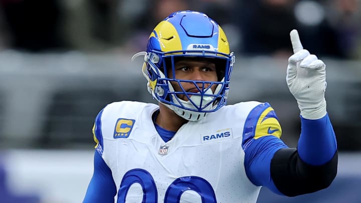 Dec 31, 2023; East Rutherford, New Jersey, USA; Los Angeles Rams defensive tackle Aaron Donald (99)