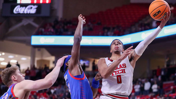 Texas Tech's Chance McMillian shoots against DePaul during a Big 12-Big East Battle basketball game, Wednesday, Dec. 4, 2024, in United Supermarkets Arena.