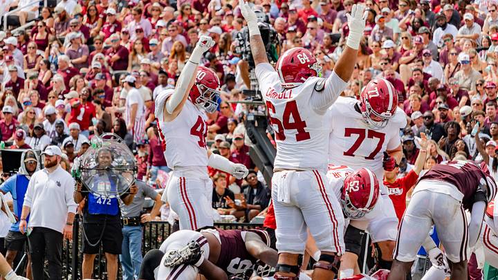 Alabama tight end Josh Ford and offensive lineman Michael Carroll celebrate in the second half of the game against Mississippi State on Oct 3, 2026. Alabama tight end Josh Ford and offensive lineman Michael Carroll celebrate in the second half of the game against Mississippi State on Oct 3, 2026.