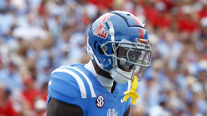 Mississippi Rebels defensive back Trey Amos reacts after a pass breakup during the first half against the Kentucky Wildcats.