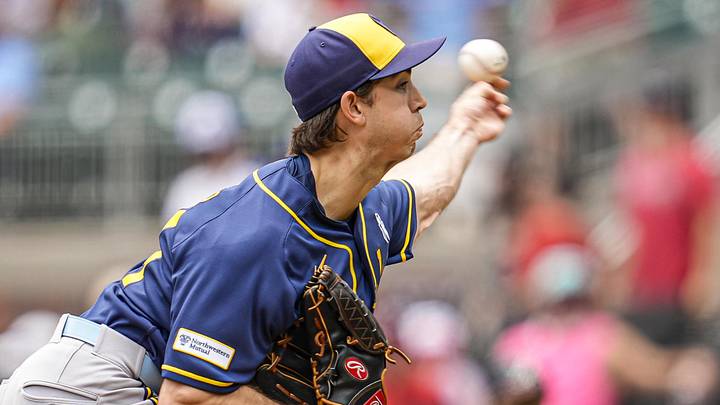 Jun 21, 2026; Cumberland, Georgia, USA; Milwaukee Brewers pitcher Robert Gasser (54) pitches against the Atlanta Braves during the first inning at Truist Park. Mandatory Credit: Dale Zanine-Imagn Images Jun 21, 2026; Cumberland, Georgia, USA; Milwaukee Brewers pitcher Robert Gasser (54) pitches against the Atlanta Braves during the first inning at Truist Park. Mandatory Credit: Dale Zanine-Imagn Images