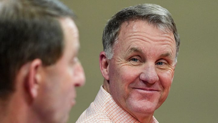 Chad Morris introduced as Clemson football Offensive Coordinator for coach Dabo Swinney, during a press conference in the Smart Family Media Center in Clemson, SC, Friday, Jan 23 2026. Chad Morris introduced as Clemson football Offensive Coordinator for coach Dabo Swinney, during a press conference in the Smart Family Media Center in Clemson, SC, Friday, Jan 23 2026.