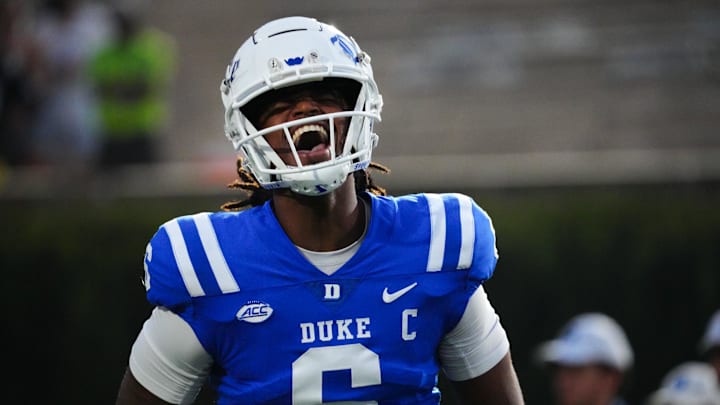 Aug 30, 2024; Durham, North Carolina, USA; Duke Blue Devils quarterback Maalik Murphy (6) reacts before the start of the game against the Elon Phoenix at Wallace Wade Stadium. Mandatory Credit: James Guillory-Imagn Images Aug 30, 2024; Durham, North Carolina, USA; Duke Blue Devils quarterback Maalik Murphy (6) reacts before the start of the game against the Elon Phoenix at Wallace Wade Stadium. Mandatory Credit: James Guillory-Imagn Images