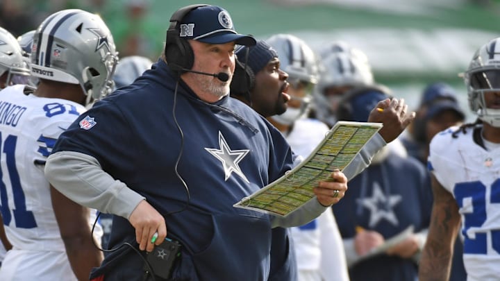 Dec 29, 2024; Philadelphia, Pennsylvania, USA; Dallas Cowboys head coach Mike McCarthy on the sidelines against the Philadelphia Eagles at Lincoln Financial Field. 