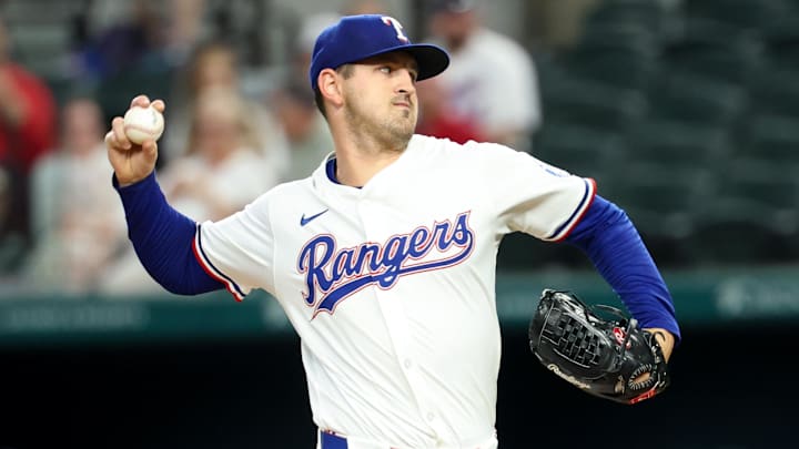 Texas Rangers starting pitcher Tyler Mahle (51) throws during the first inning against the Toronto Blue Jays at Globe Life Field. 