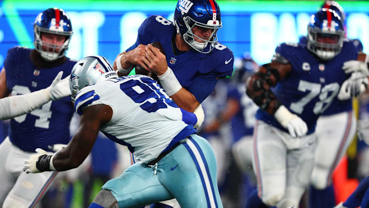 Sep 10, 2023; East Rutherford, New Jersey, USA; New York Giants quarterback Daniel Jones (8) is
