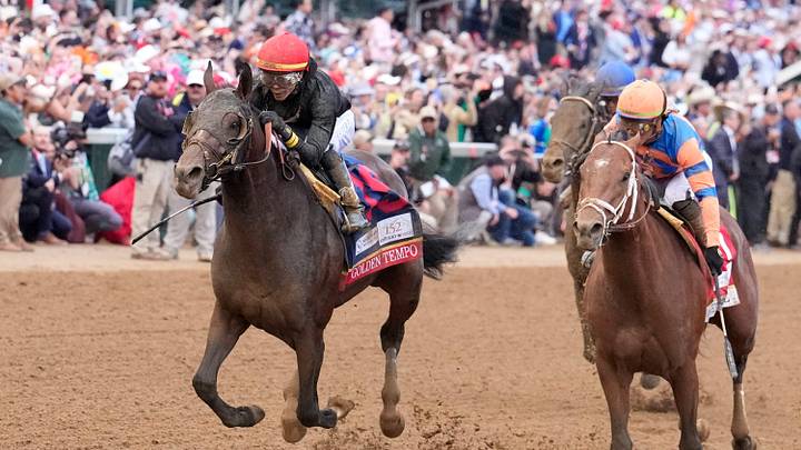 Golden Tempo (left), ridden by jockey José Ortiz, will not race in the Preakness after winning the Kentucky Derby.