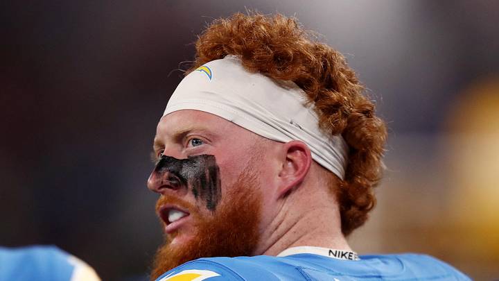 [US, Mexico & Canada customers only] Sep 5, 2025; Sao Paulo, BRAZIL; Los Angeles Chargers fullback Scott Matlock (44) before a NFL game against the Kansas City Chiefs at Corinthians Arena. Mandatory Credit: Jean Carniel/Reuters via Imagn Images