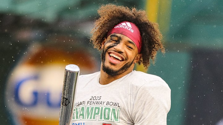 Boston College's Thomas Castellanos won offensive MVP of the second annual Wasabi Fenway Bowl vs. SMU at Fenway Park on Thursday, Dec. 28, 2023. Boston College's Thomas Castellanos won offensive MVP of the second annual Wasabi Fenway Bowl vs. SMU at Fenway Park on Thursday, Dec. 28, 2023.