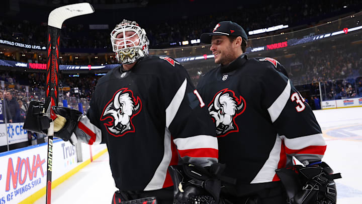 Buffalo Sabres goalies Ukko-Pekka Luukkonen and Alex Lyon