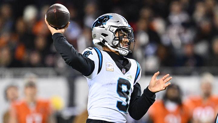 Carolina Panthers quarterback Bryce Young (9) passes in the first half against the Chicago Bears at Soldier Field. Mandatory Credit: Jamie Sabau-USA TODAY Sports