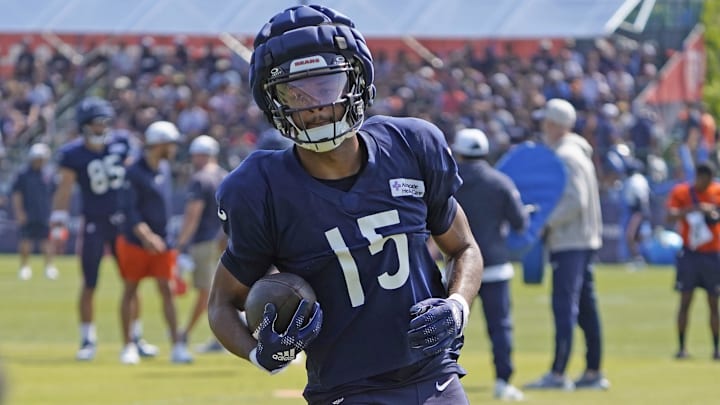 Chicago Bears wide receiver Rome Odunze (15) runs a drill during Chicago Bears Training Camp at Halas Hall.