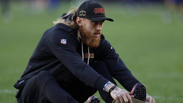 Jan 3, 2026; Santa Clara, California, USA; San Francisco 49ers tight end George Kittle (85) stretches before the game at Levi's Stadium. Mandatory Credit: Sergio Estrada-Imagn Images Jan 3, 2026; Santa Clara, California, USA; San Francisco 49ers tight end George Kittle (85) stretches before the game at Levi's Stadium. Mandatory Credit: Sergio Estrada-Imagn Images