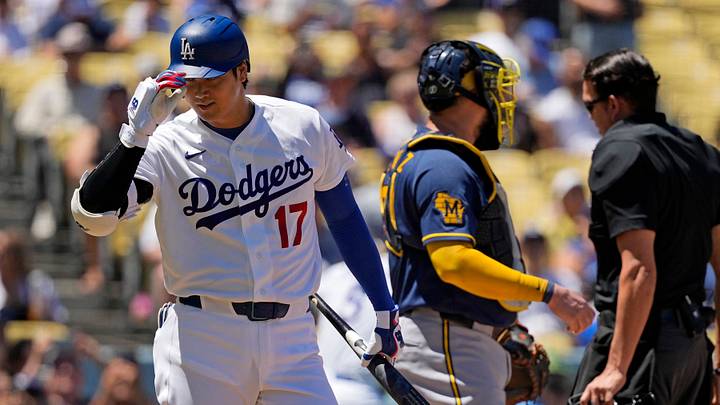 Aug 16, 2026; Los Angeles, California, USA; Los Angeles Dodgers two-way player Shohei Ohtani (17) reacts after hitting a single against the Milwaukee Brewers in the first inning at Dodger Stadium. Mandatory Credit: Jon Endow-Imagn Images Aug 16, 2026; Los Angeles, California, USA; Los Angeles Dodgers two-way player Shohei Ohtani (17) reacts after hitting a single against the Milwaukee Brewers in the first inning at Dodger Stadium. Mandatory Credit: Jon Endow-Imagn Images