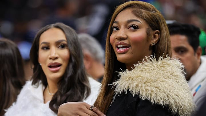 Chicago Sky forward Angel Reese looks on during am NBA game between the Orlando Magic and Boston Celtics.