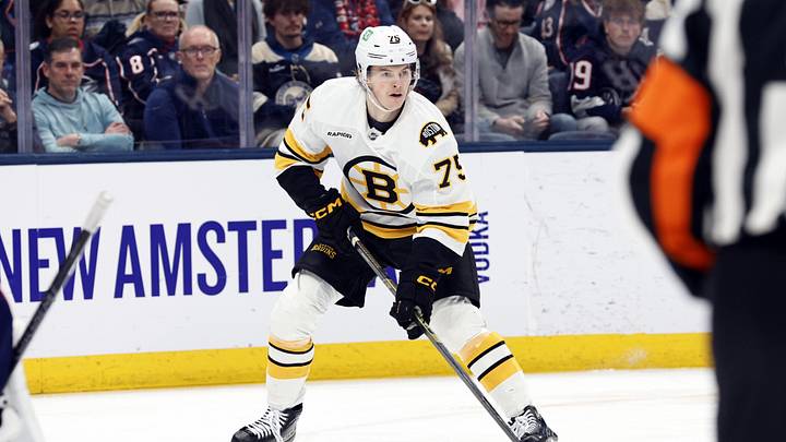 Mar 29, 2026; Columbus, Ohio, USA; Boston Bruins left wing Lukas Reichel (75) looks to pass against the Columbus Blue Jackets during the first period at Nationwide Arena. Mandatory Credit: Russell LaBounty-Imagn Images Mar 29, 2026; Columbus, Ohio, USA; Boston Bruins left wing Lukas Reichel (75) looks to pass against the Columbus Blue Jackets during the first period at Nationwide Arena. Mandatory Credit: Russell LaBounty-Imagn Images