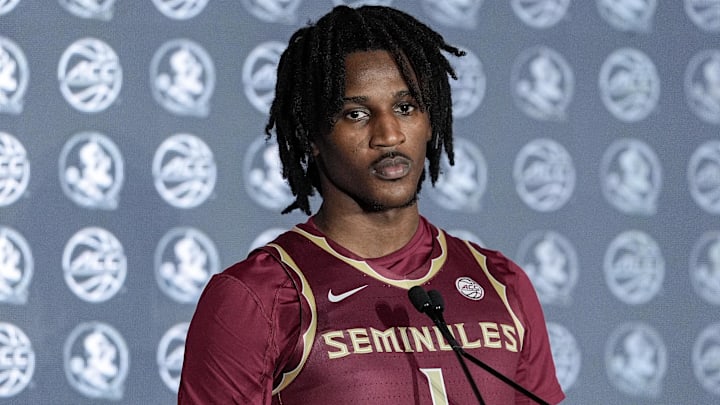 Oct 9, 2024; Charlotte, NC, USA;   Florida State player Jamir Watkins during ACC Media Days at The Hilton Charlotte Uptown. Mandatory Credit: Jim Dedmon-Imagn Images