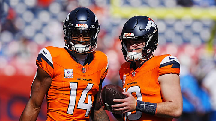 Denver Broncos wide receiver Courtland Sutton (14) and quarterback Bo Nix could be solid prop targets in Week 13.