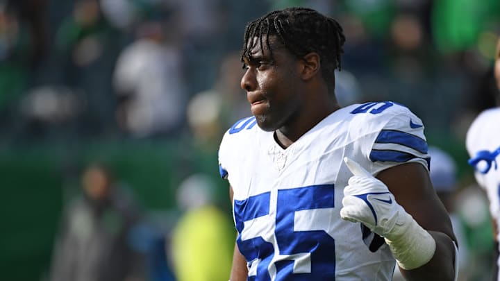 Dec 29, 2024; Philadelphia, Pennsylvania, USA; Dallas Cowboys defensive end Carl Lawson (55) against the Philadelphia Eagles at Lincoln Financial Field. Mandatory Credit: Eric Hartline-Imagn Images