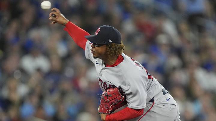 Apr 29, 2026; Toronto, Ontario, CAN; Boston Red Sox starting pitcher Brayan Bello (66) pitches to the Toronto Blue Jays during the third inning at Rogers Centre. Mandatory Credit: John E. Sokolowski-Imagn Images