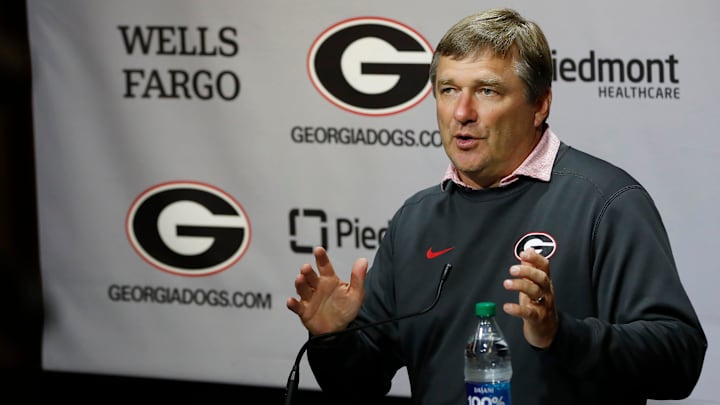 Georgia coach Kirby Smart speaks to the media on the eve of the start of fall football camp in Athens, Ga., on Wednesday, Aug. 2, 2023. Georgia coach Kirby Smart speaks to the media on the eve of the start of fall football camp in Athens, Ga., on Wednesday, Aug. 2, 2023.