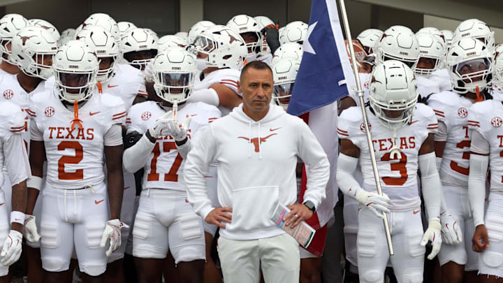 Texas Longhorns head coach Steve Sarkisian waits to lead his team onto the field prior to the game against the Mississippi State Bulldogs at Davis Wade Stadium at Scott Field.