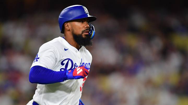 Sep 2, 2026; Los Angeles, California, USA;  Los Angeles Dodgers outfielder Teoscar Hernandez (37) hits a single during the seventh inning against the St. Louis Cardinals at UNIQLO Field at Dodger Stadium.  Mandatory Credit: Gary A. Vasquez-Imagn Images