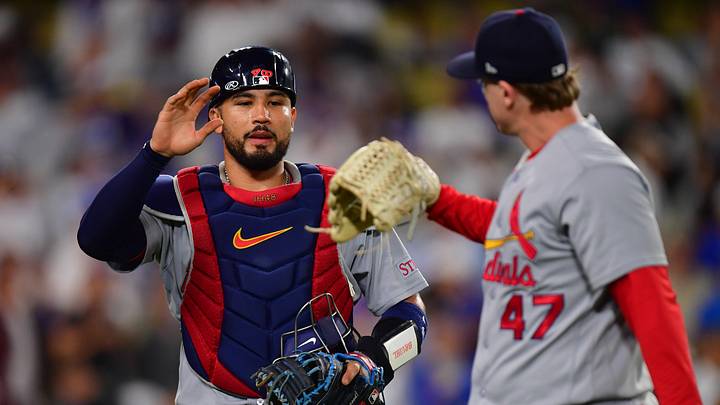 Sep 2, 2026; Los Angeles, California, USA; St. Louis Cardinals designated hitter Ivan Herrera (48) greats pitcher Justin Bruihl (47) after the during the ninth inning against the Los Angeles Dodgers at Dodger Stadium. Mandatory Credit: Gary A. Vasquez-Imagn Images Sep 2, 2026; Los Angeles, California, USA; St. Louis Cardinals designated hitter Ivan Herrera (48) greats pitcher Justin Bruihl (47) after the during the ninth inning against the Los Angeles Dodgers at Dodger Stadium. Mandatory Credit: Gary A. Vasquez-Imagn Images