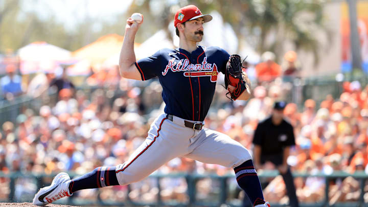 Feb 28, 2026; Sarasota, Florida, USA;  Atlanta Braves starting pitcher Spencer Strider (99) throws a pitch against the Baltimore Orioles during the first inning at Ed Smith Stadium. Mandatory Credit: Kim Klement Neitzel-Imagn Images