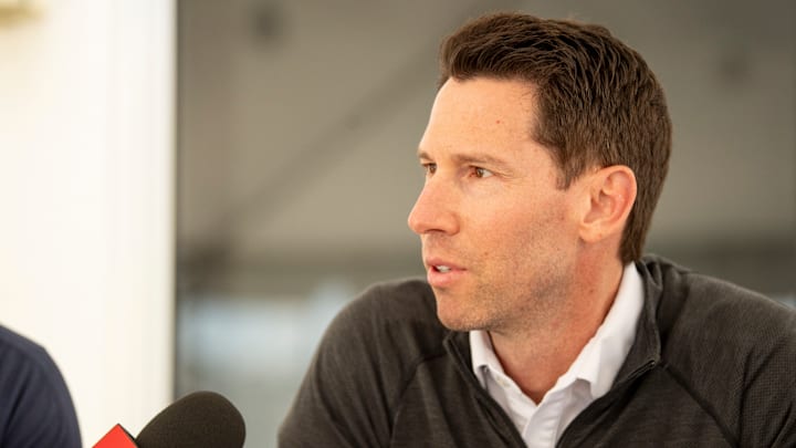 Red Sox Chief Baseball Officer Craig Breslow speaking to the media. 