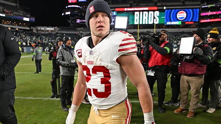 Jan 11, 2026; Philadelphia, PA, USA; San Francisco 49ers running back Christian McCaffrey (23) on the field after win against the Philadelphia Eagles in an NFC Wild Card Round game at Lincoln Financial Field. Mandatory Credit: Eric Hartline-Imagn Images Jan 11, 2026; Philadelphia, PA, USA; San Francisco 49ers running back Christian McCaffrey (23) on the field after win against the Philadelphia Eagles in an NFC Wild Card Round game at Lincoln Financial Field. Mandatory Credit: Eric Hartline-Imagn Images