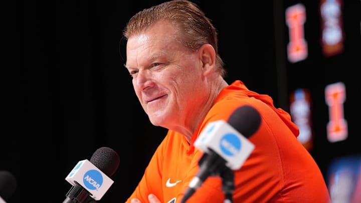 Apr 2, 2026; Indianapolis, IN, USA; Illinois head coach Brad Underwood during a press conference ahead of the Final Four